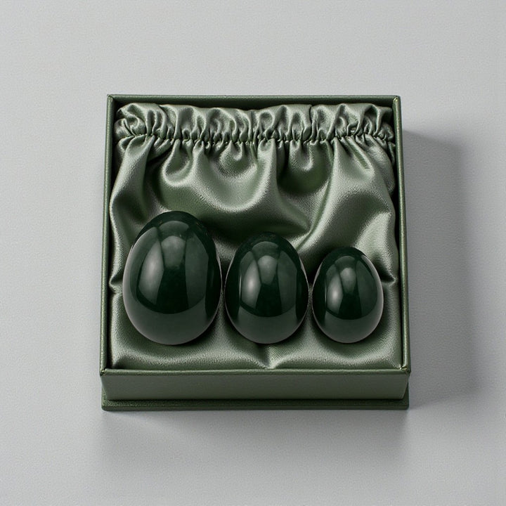 Jade nephrite Yoni eggs. A sacred practice for feminine strength, healing, and embodiment. from Gaiae Sydney.ona gift box