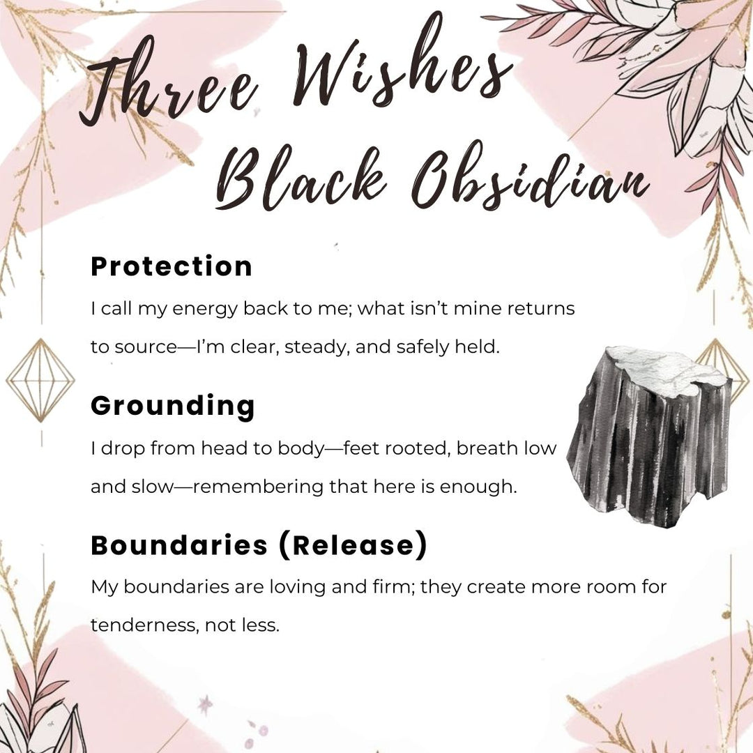 Gaiae Crystal keyring for intentions black obsidian 3 wishes