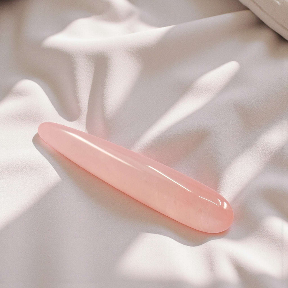 Gaiae Beginner Slim Rose Quartz Yoni Wand Crystal Pleasure Australia— Softness, Love, and the gentlest touch.
