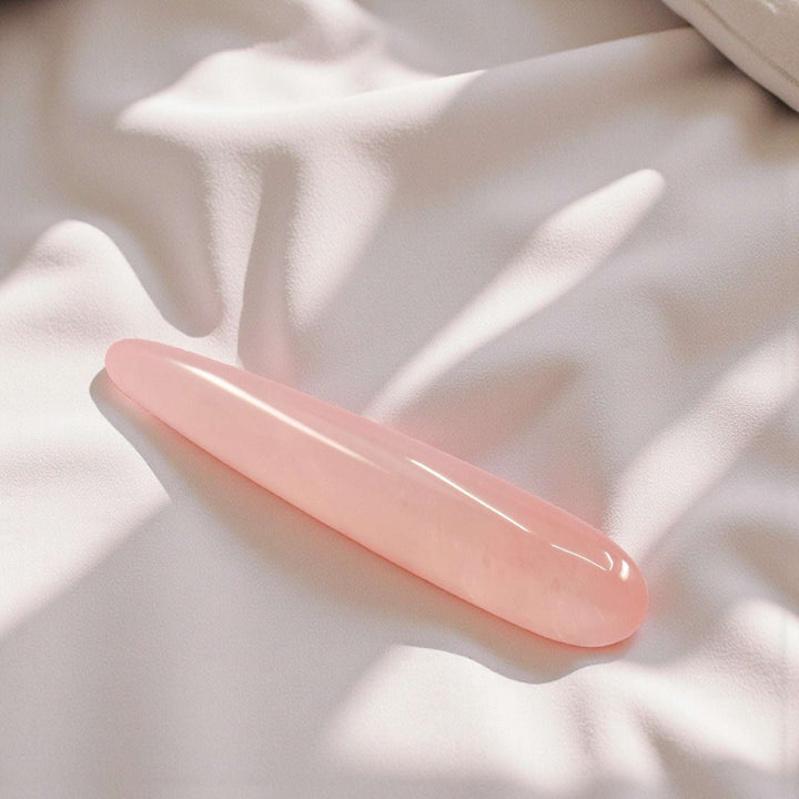 Gaiae Beginner Slim Rose Quartz Yoni Wand Crystal Pleasure Australia— Softness, Love, and the gentlest touch.