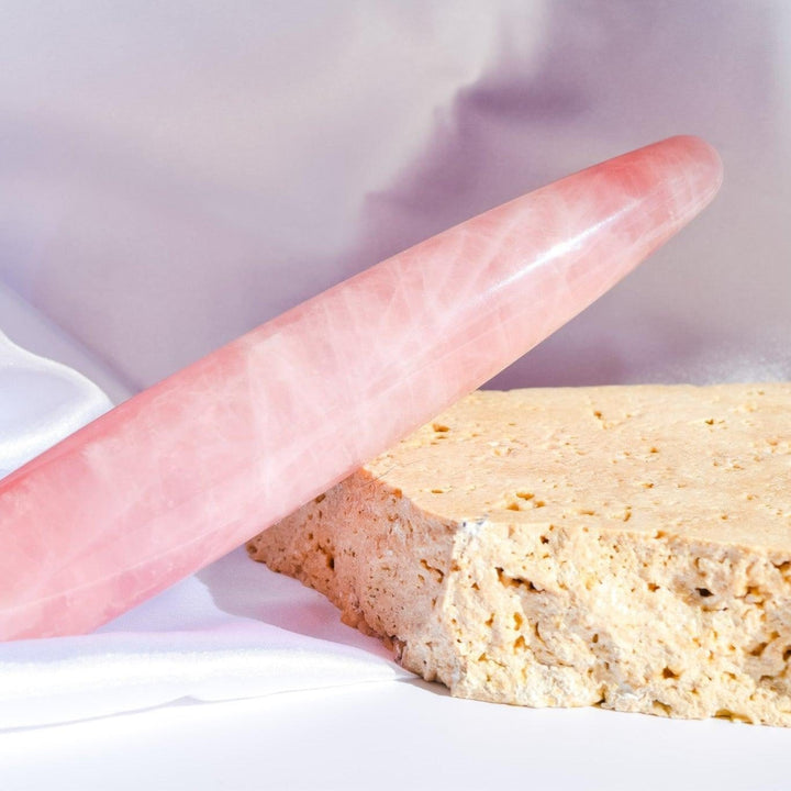 Gaiae Beginner Slim Rose Quartz Yoni Wand Crystal Pleasure Australia— Softness, Love, and the gentlest touch.
