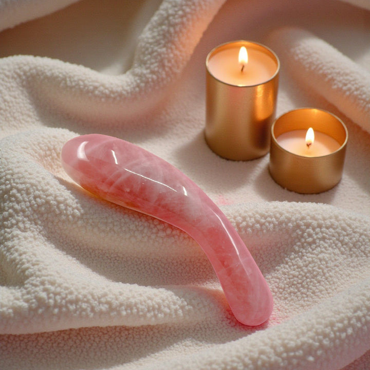 Gaiae Rose Quartz Dildo • Earth Love & Healing Gaia Crystal Wands cream linen candles 