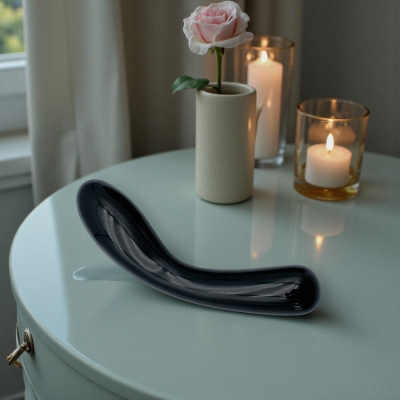 Gaiae Black Obsidian Curved Crystal Pleasure Wand • Hercules • Australia • Strength • Grounding