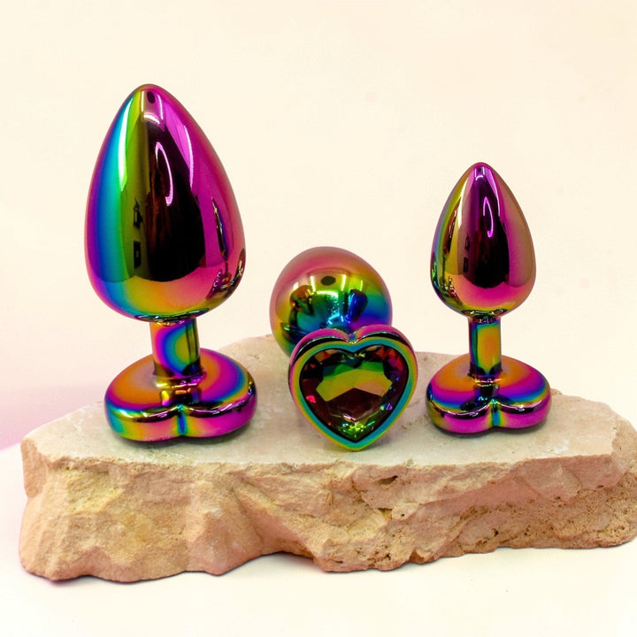 Gaiae Heart Butt Plug Set • Rainbow Heart • Stainless Steel • Anal Play • Australia • Set Of 3