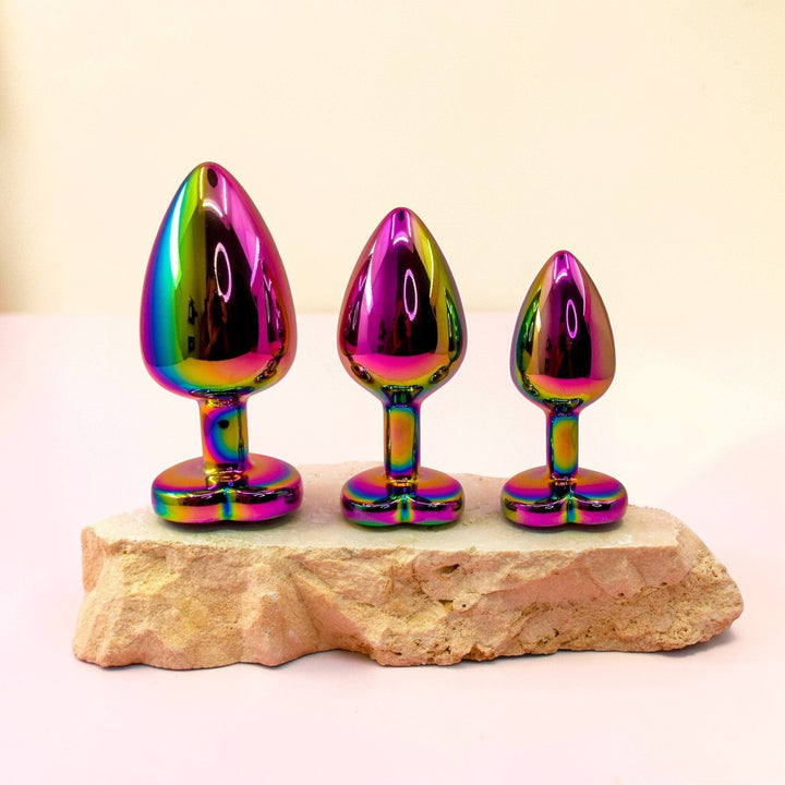Gaiae Heart Butt Plug Set • Rainbow Heart • Stainless Steel • Anal Play • Australia • Set Of 3