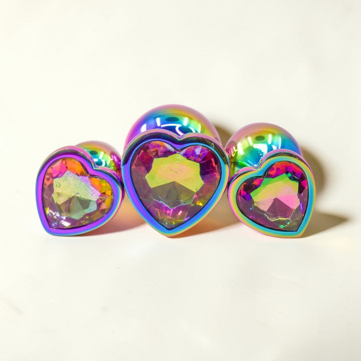 Gaiae Heart Butt Plug Set • Rainbow Heart • Stainless Steel • Anal Play • Australia • Set Of 3