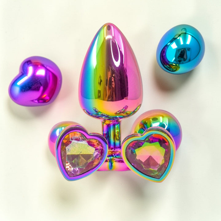 Gaiae Heart Butt Plug Set • Rainbow Heart • Stainless Steel • Anal Play • Australia • Set Of 3