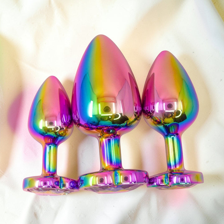 Gaiae Heart Butt Plug Set • Rainbow Heart • Stainless Steel • Anal Play • Australia • Set Of 3
