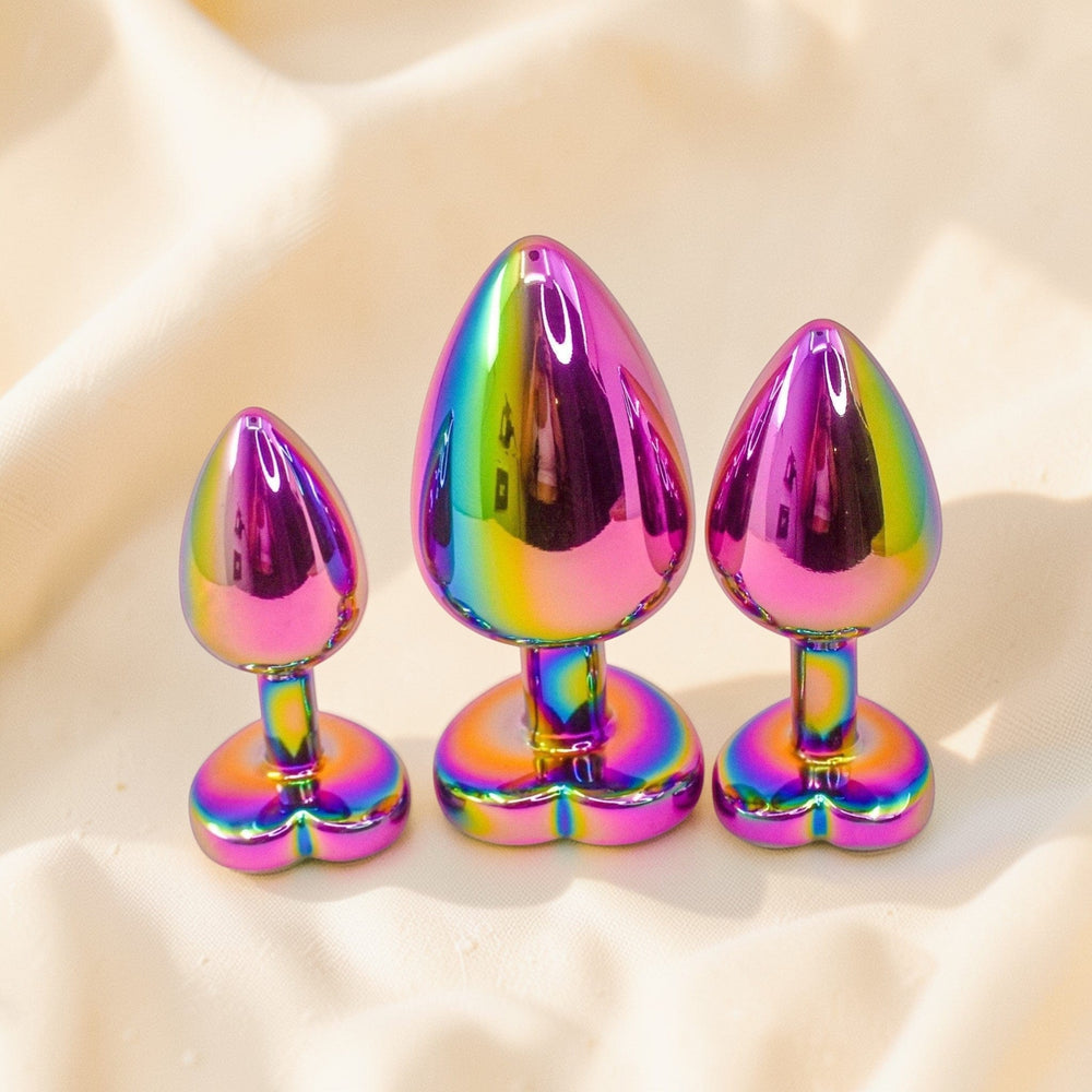 Gaiae Heart Butt Plug Set • Rainbow Heart • Stainless Steel • Anal Play • Australia • Set Of 3