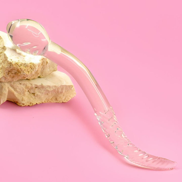 Gaiae Curved Glass G-Spot Wand • Cervical massage  ✨ Indigo 2.0 pink background and natural stone 