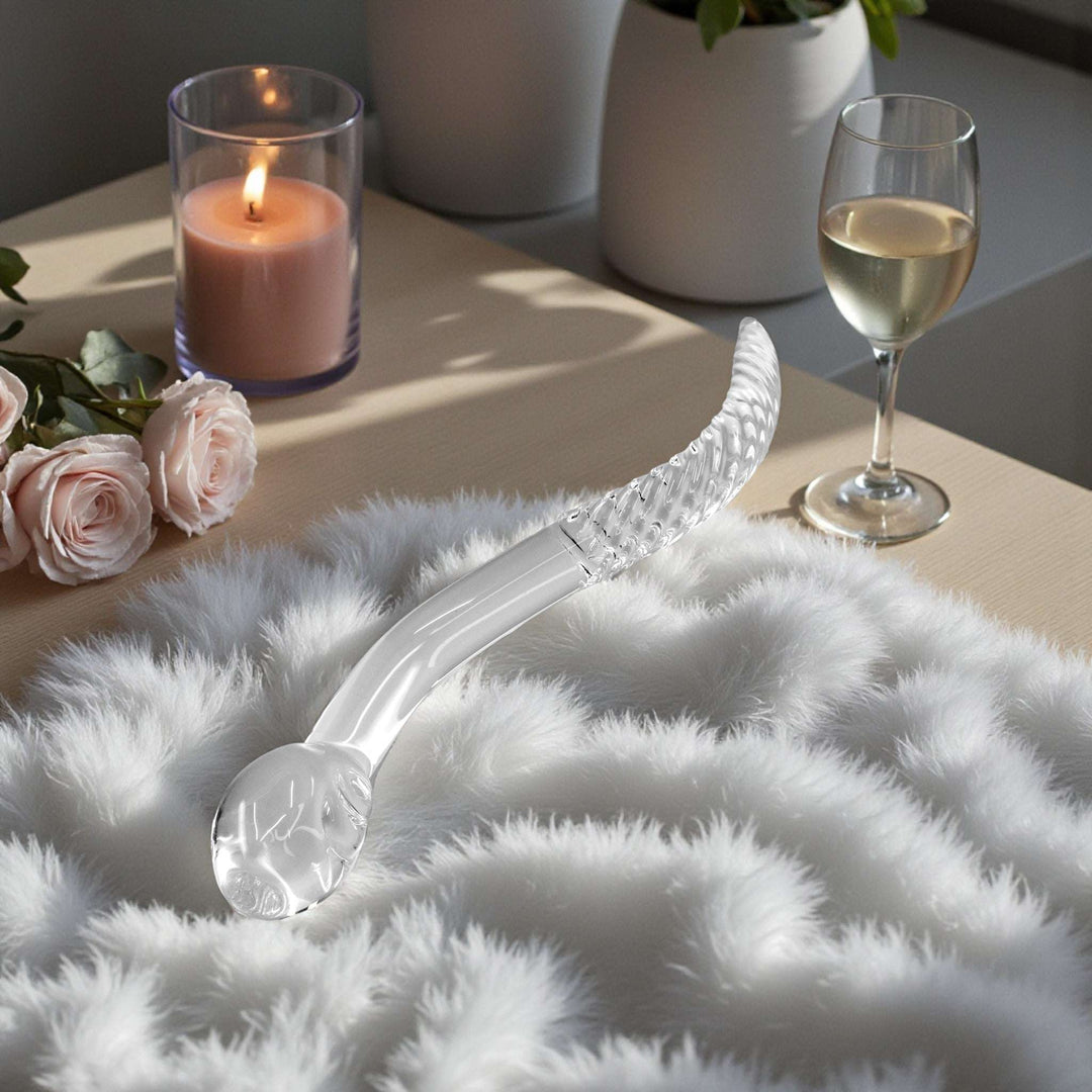 Gaiae Curved Glass G-Spot Wand • Cervical massage  ✨ Indigo 2.0 fluffy cream bedding, candles 