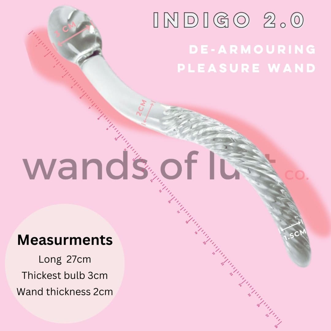 Gaiae Curved Glass G-Spot Wand • Cervical massage  ✨ Indigo 2.0 with size guide measurements 