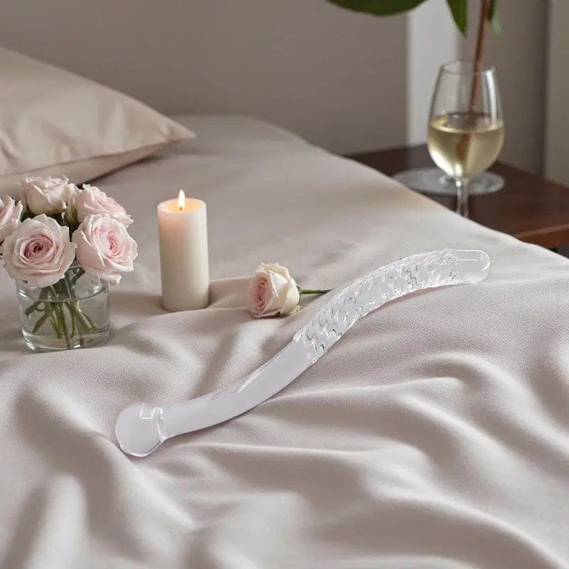 Cervical massage • G-Spot • Long Glass Wand • Gaiae beige bedding, set the mood