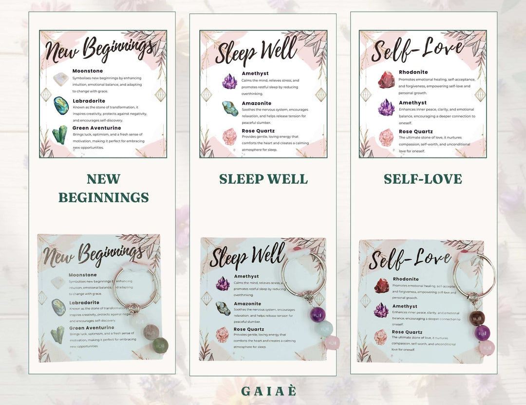 Gaiae Crystal Intention Key Ring • Keychain • Spiritual Gift under $10 • Manifestation Tool