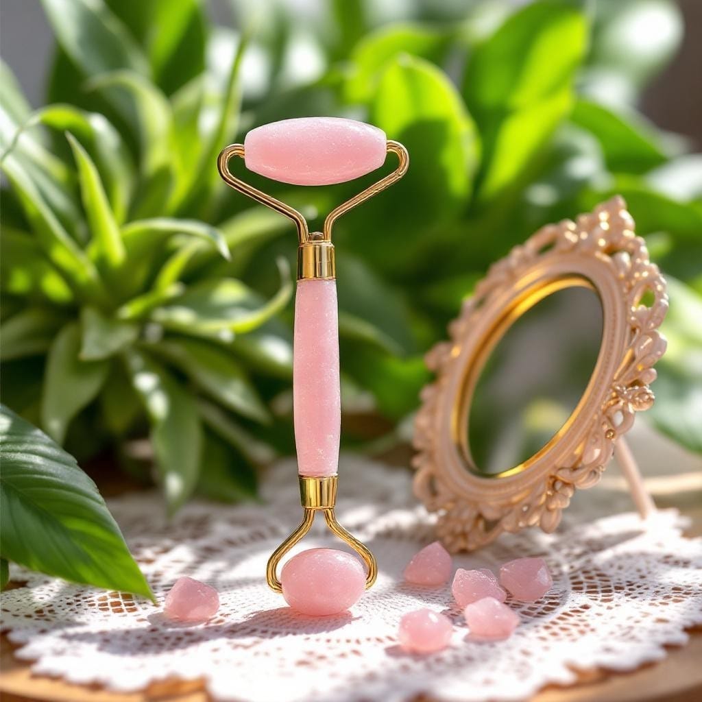 Gaiae Rose Quartz Facial Roller • Crystal • Depuffing • Natural Skin Care • Rose Quartz 