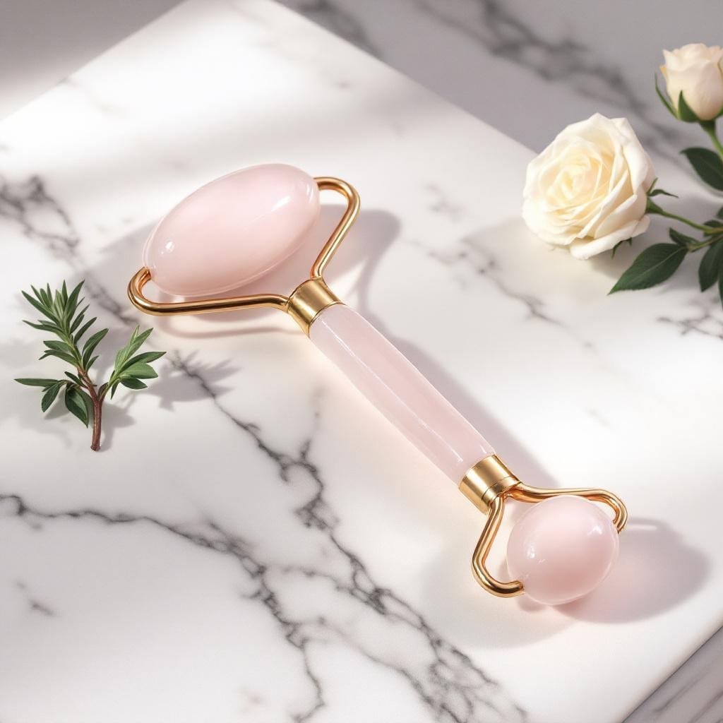 Gaiae Rose Quartz Facial Roller • Crystal • Depuffing • Natural Skin Care • Rose Quartz 