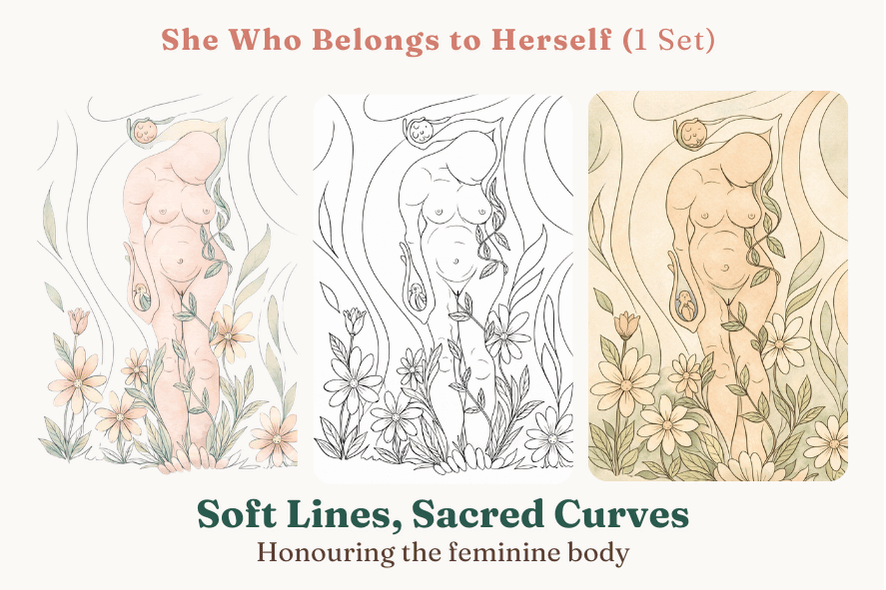 Gaiae Embodied Colouring • Feminine Body • Journal • Ritual • Mindful • Soft Lines, Sacred Curves • Printed + Posted