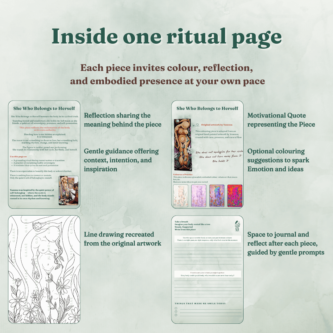 Gaiae Embodied Colouring •Feminine Body Colouring • Journal • Ritual • Mindful • Soft Lines, Sacred Curves • Printed + Posted