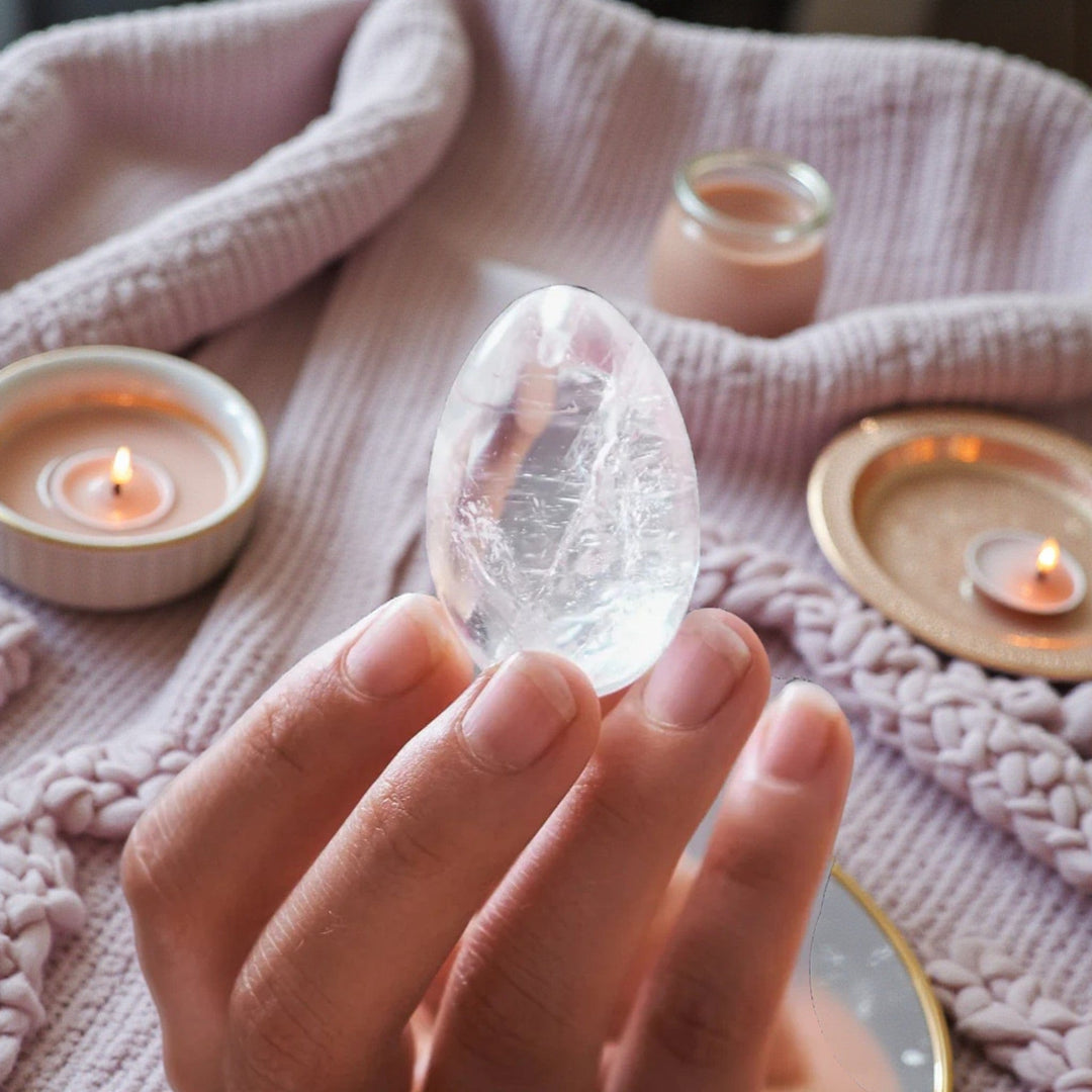 Gaiae Clear Quartz Yoni Egg • Master Healer • Energy Amplification • Crown Chakra Activation