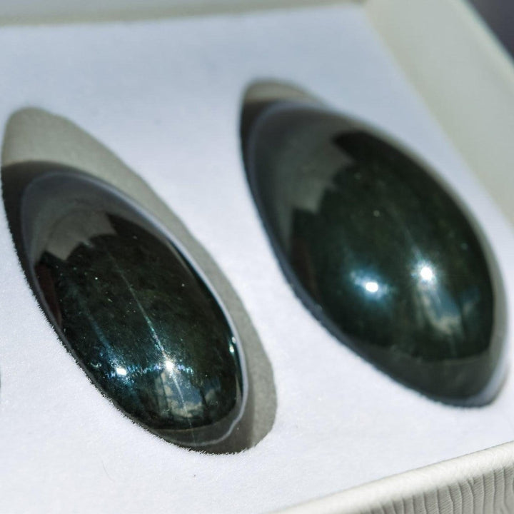 Gaiae Jade Yoni Eggs in box holding two eggs 