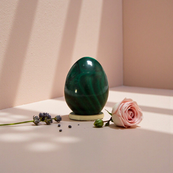 Gaiae Jade Yoni Eggs brightly lit room, soft neutrals, rose 