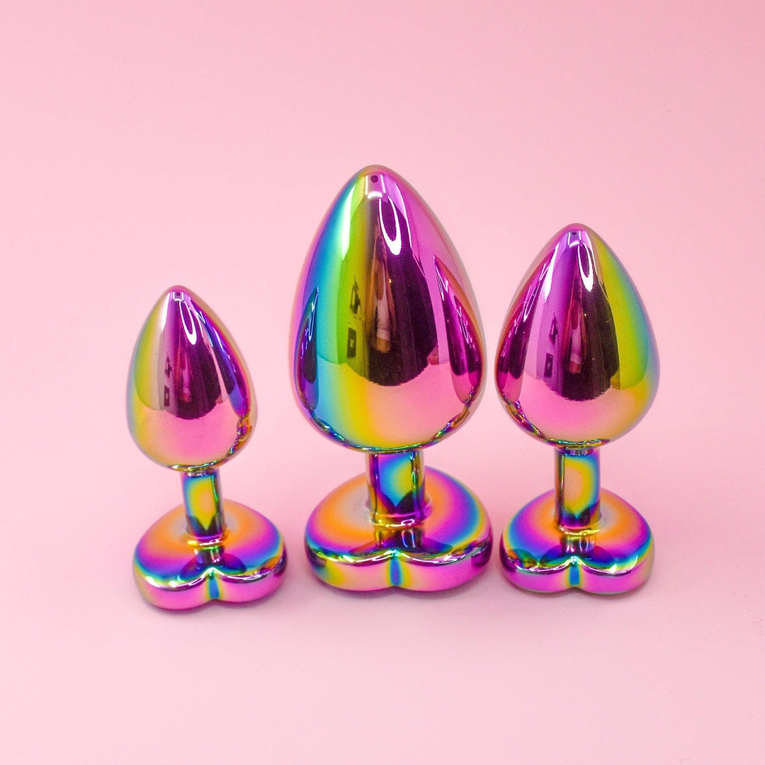 Rainbow Heart Butt Plugs - Set Of 3 Stainless steel - Wands of Lust Co