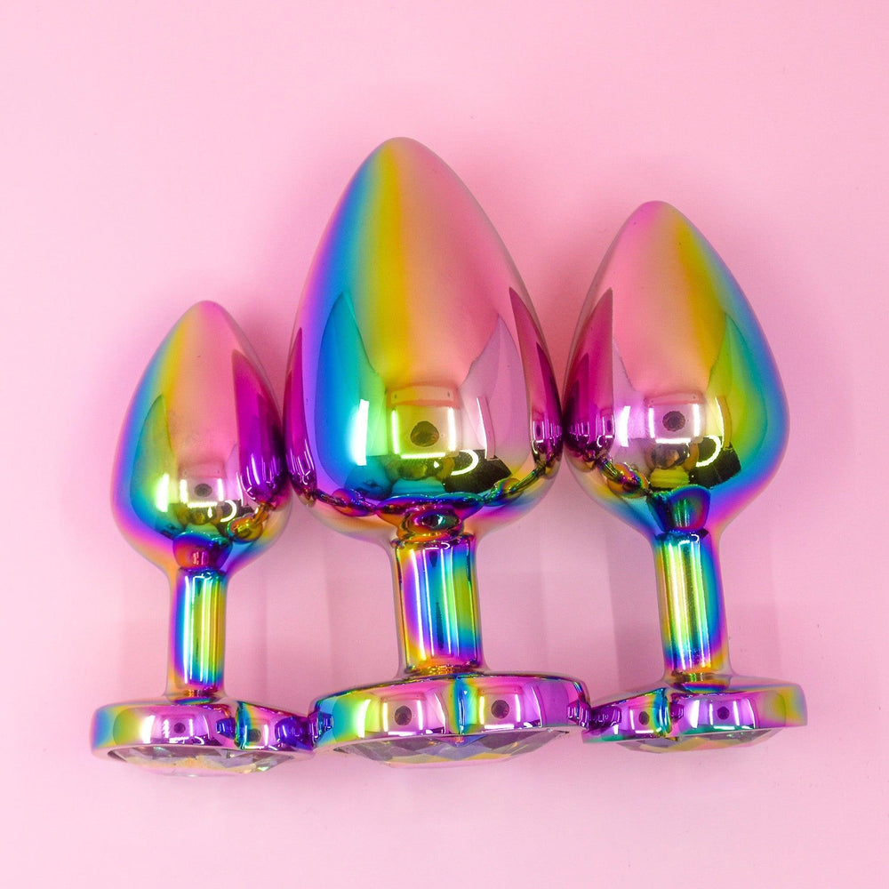 Rainbow Heart Butt Plugs - Set Of 3 Stainless steel - Wands of Lust Co
