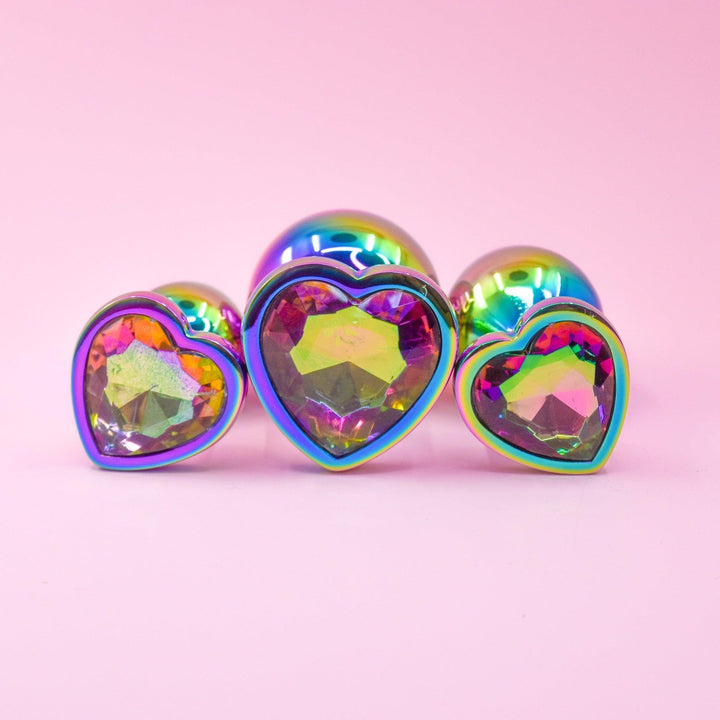 Rainbow Heart Butt Plugs - Set Of 3 Stainless steel - Wands of Lust Co