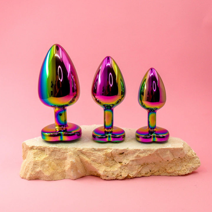 Rainbow Heart Butt Plugs - Set Of 3 Stainless steel - Wands of Lust Co