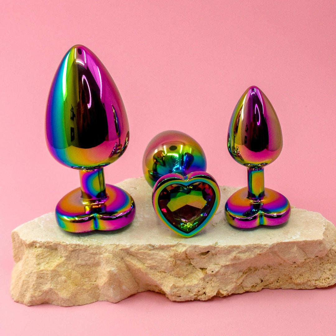 Rainbow Heart Butt Plugs - Set Of 3 Stainless steel - Wands of Lust Co